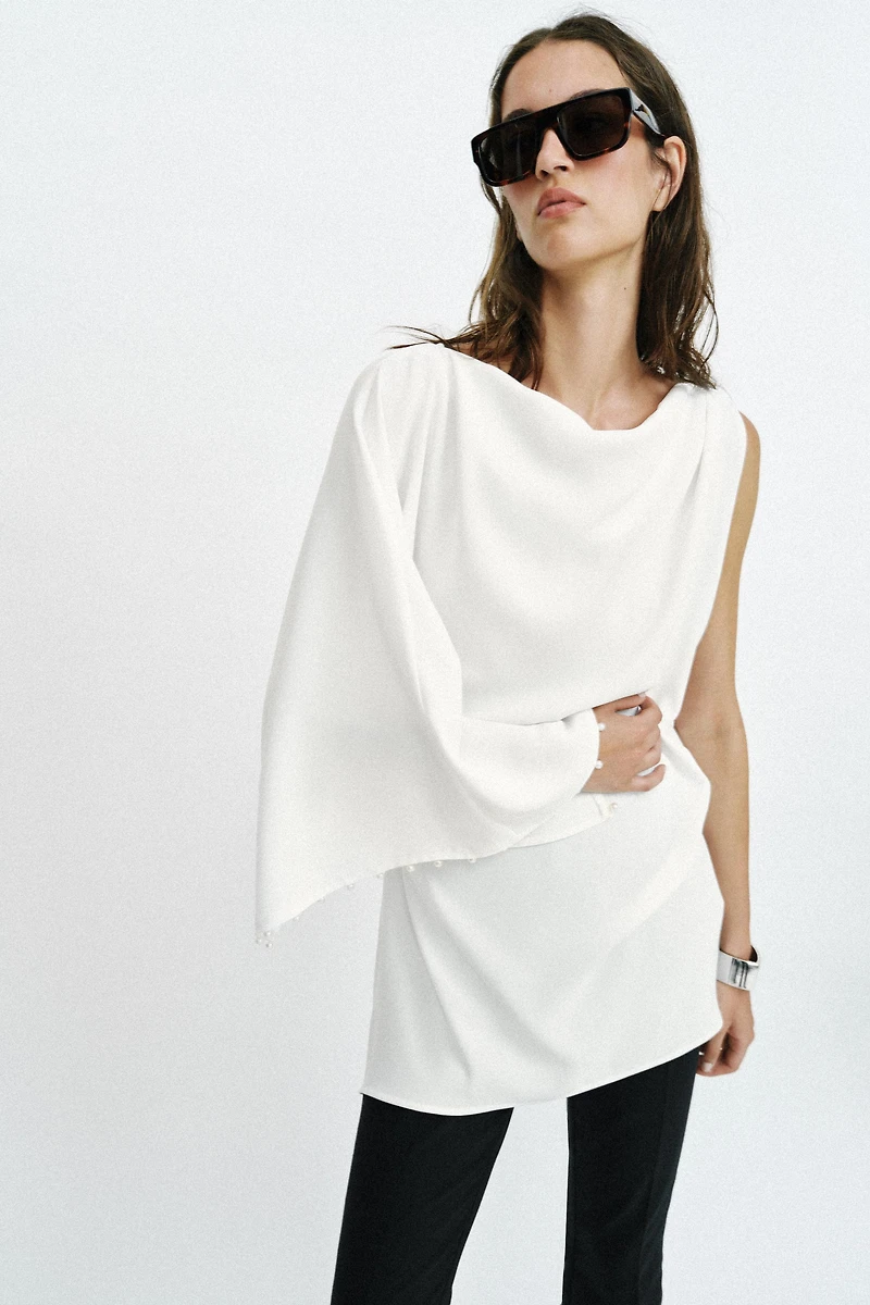 ASYMMETRIC PEARL TUNIC BLOUSE