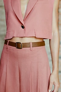 LINEN BELTED LONG BERMUDA SHORTS
