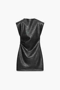 FAUX LEATHER SHORT DRESS WITH SHOULDER PADS