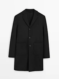 Manteau long à revers en laine mélangée