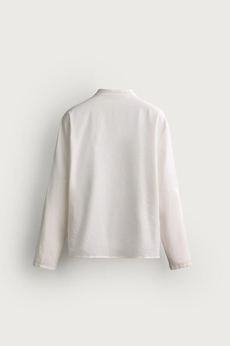 COTTON VISCOSE TIE DETAIL RELAXED FIT SHIRT