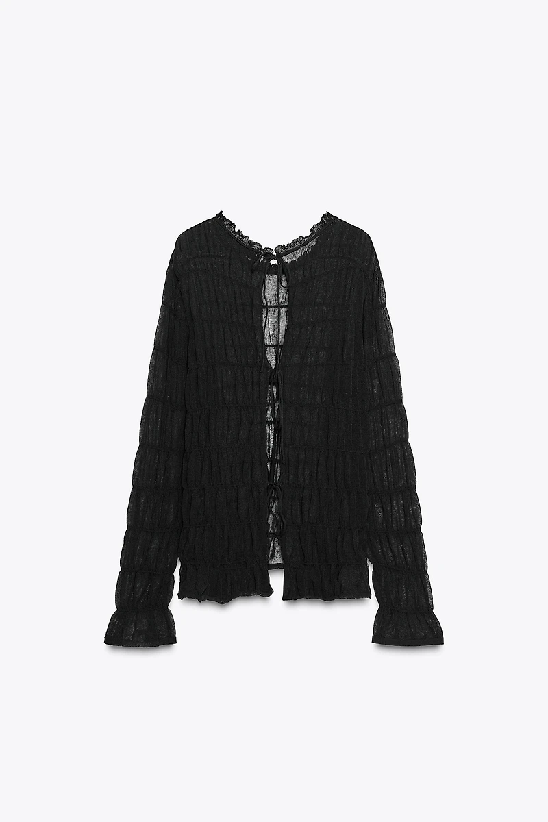 RUCHED SEMI-SHEER KNIT TOP