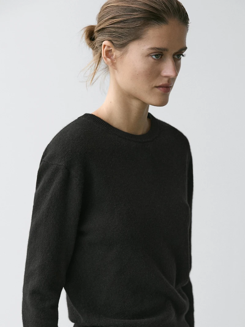 Wool blend crew neck knit sweater