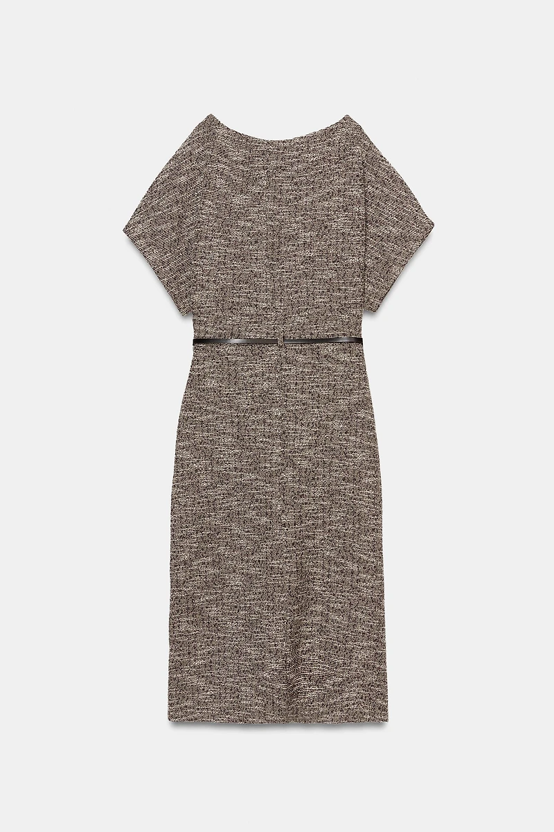 ROBE MI-LONGUE TEXTURÉE AVEC CEINTURE