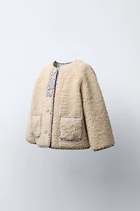 FLEECE JACKET WITH FLORAL TRIM