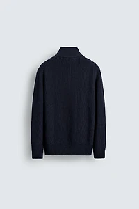 PULL EN MAILLE PERLÉE À COL ZIPPÉ