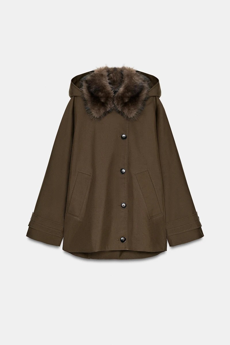 SHORT TRENCH COAT WITH FAUX FUR COLLAR ZW COLLECTION