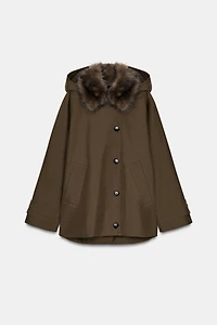 SHORT TRENCH COAT WITH FAUX FUR COLLAR ZW COLLECTION