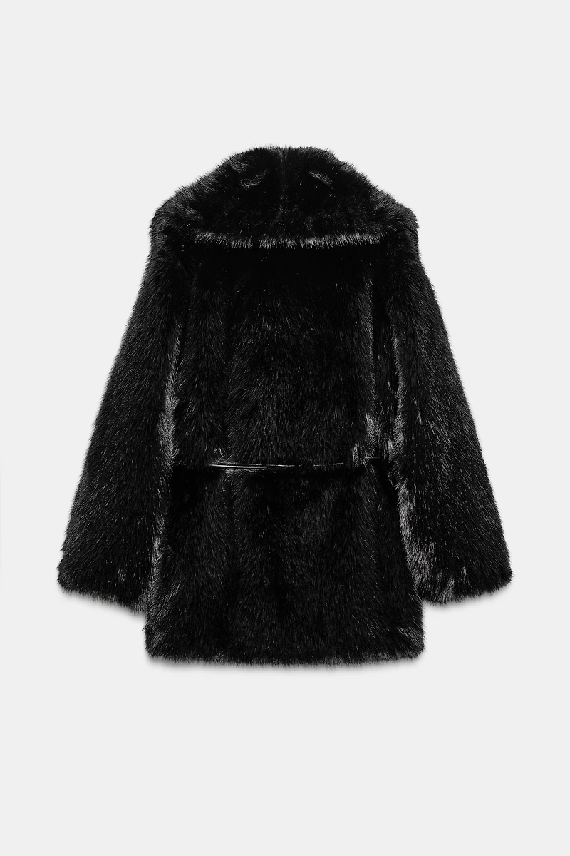 FAUX FUR COAT WITH BELT