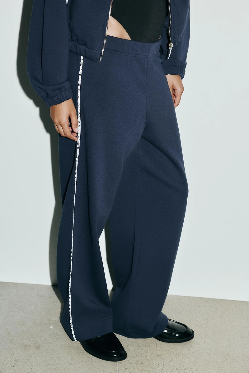 LACE TRIM WIDE SWEATPANTS