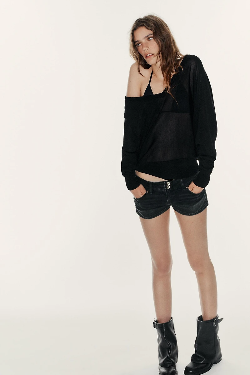 TRF LOW-RISE DENIM MINI SHORTS