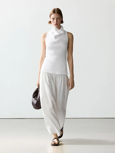 Cotton top with cowl neckline