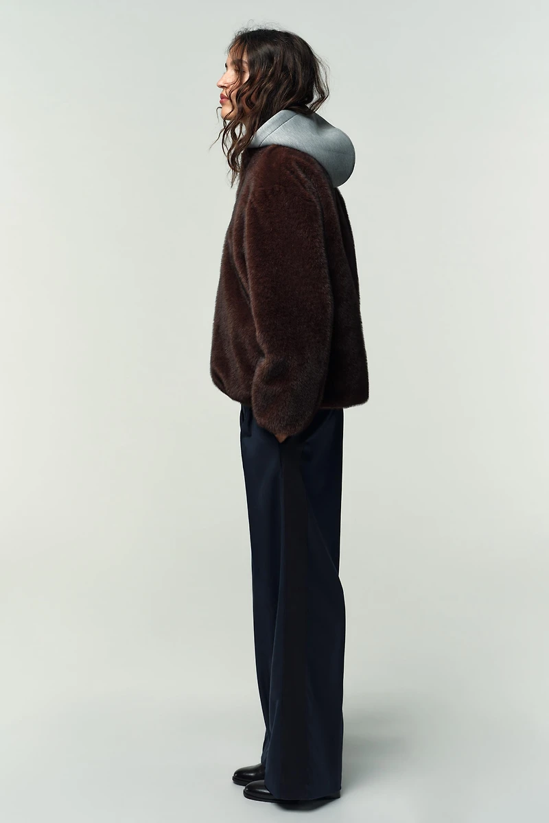 FAUX FUR COMBINATION BOMBER JACKET