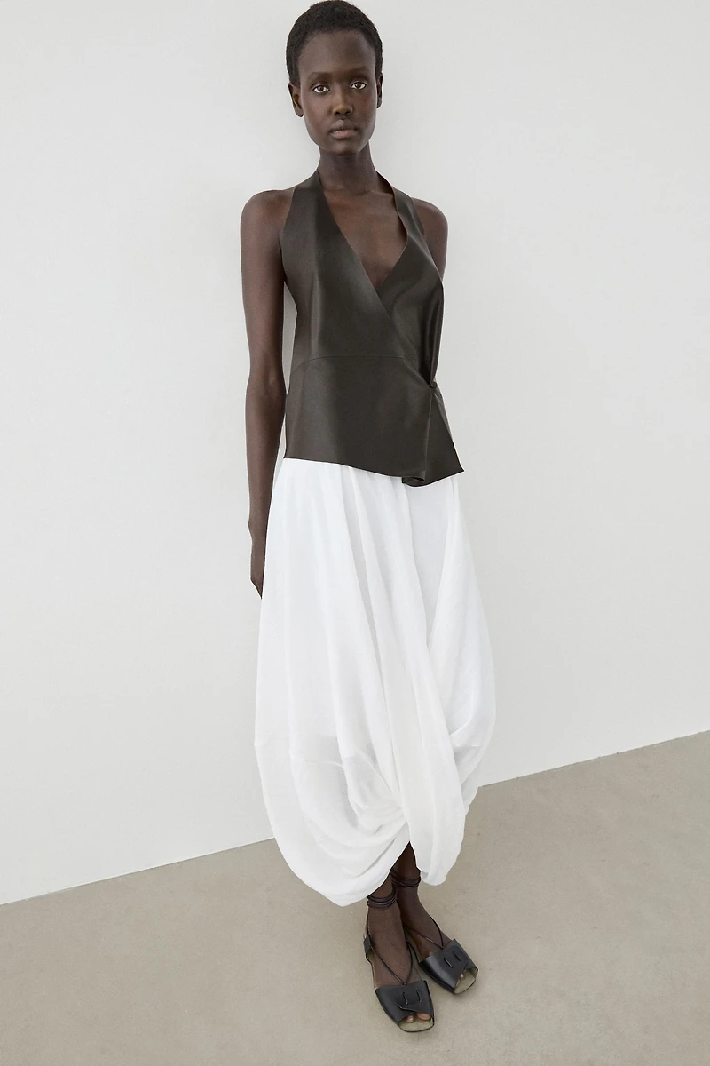 Nappa leather wrap top