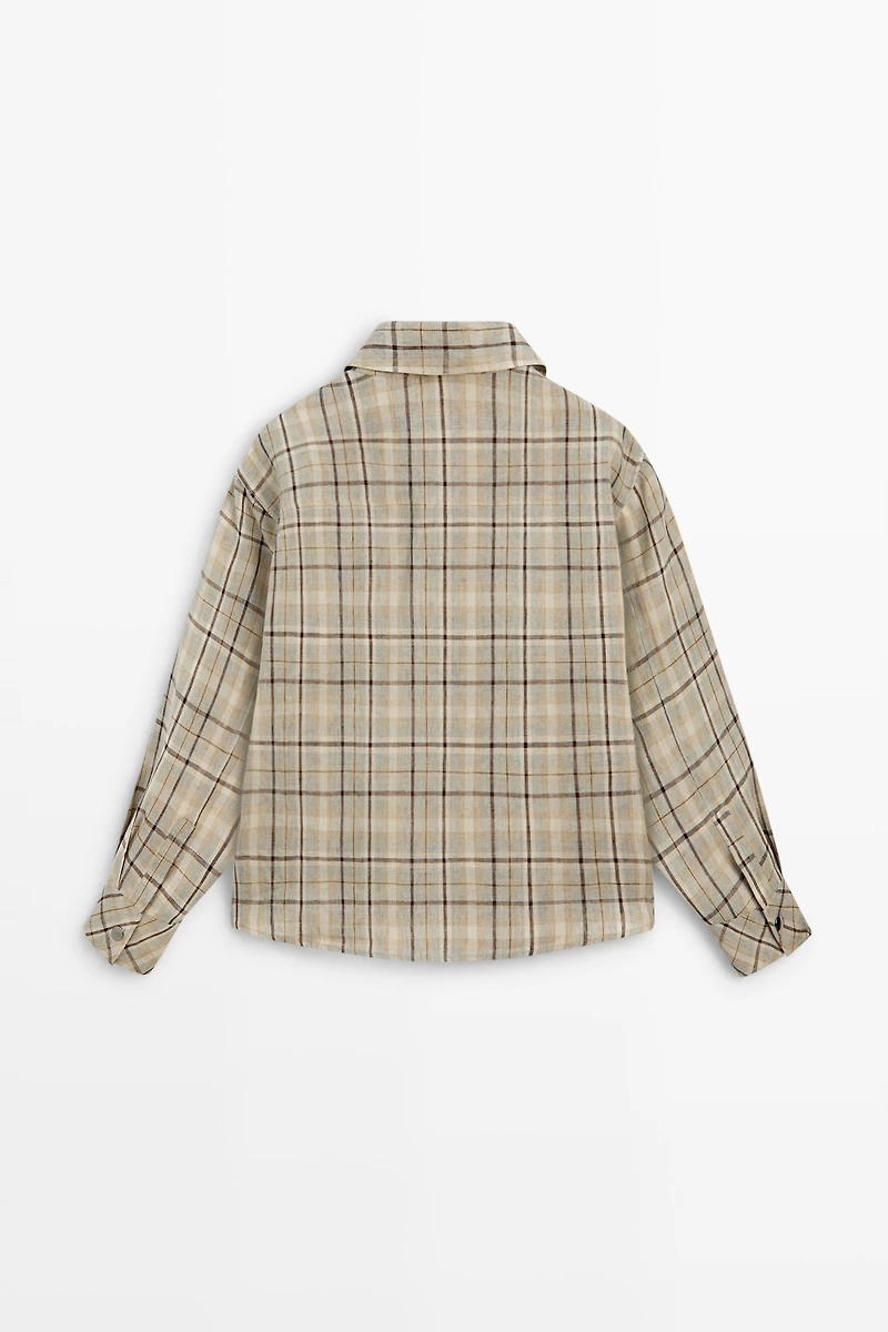 100% linen check shirt with snap buttons