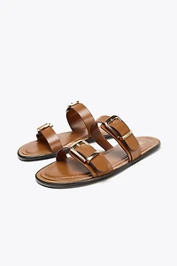 FLAT DOUBLE STRAP BUCKLE SANDALS