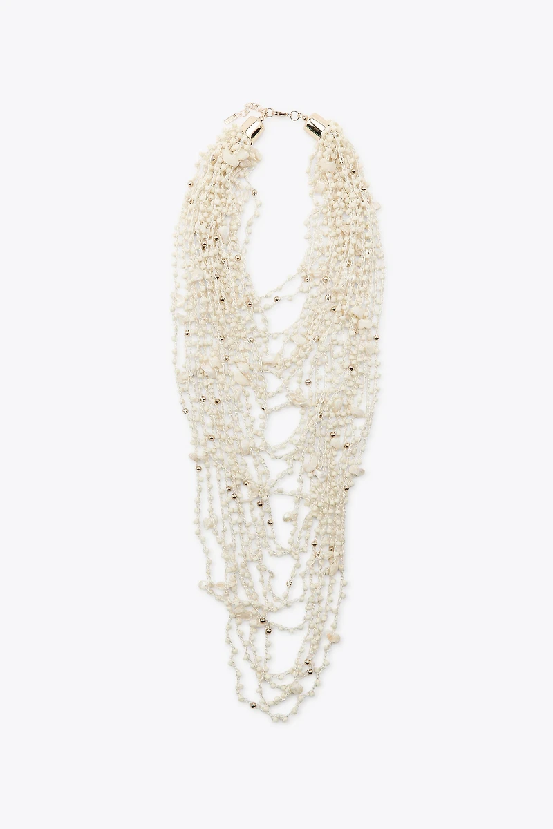 BEADED SHELL BIB NECKLACE