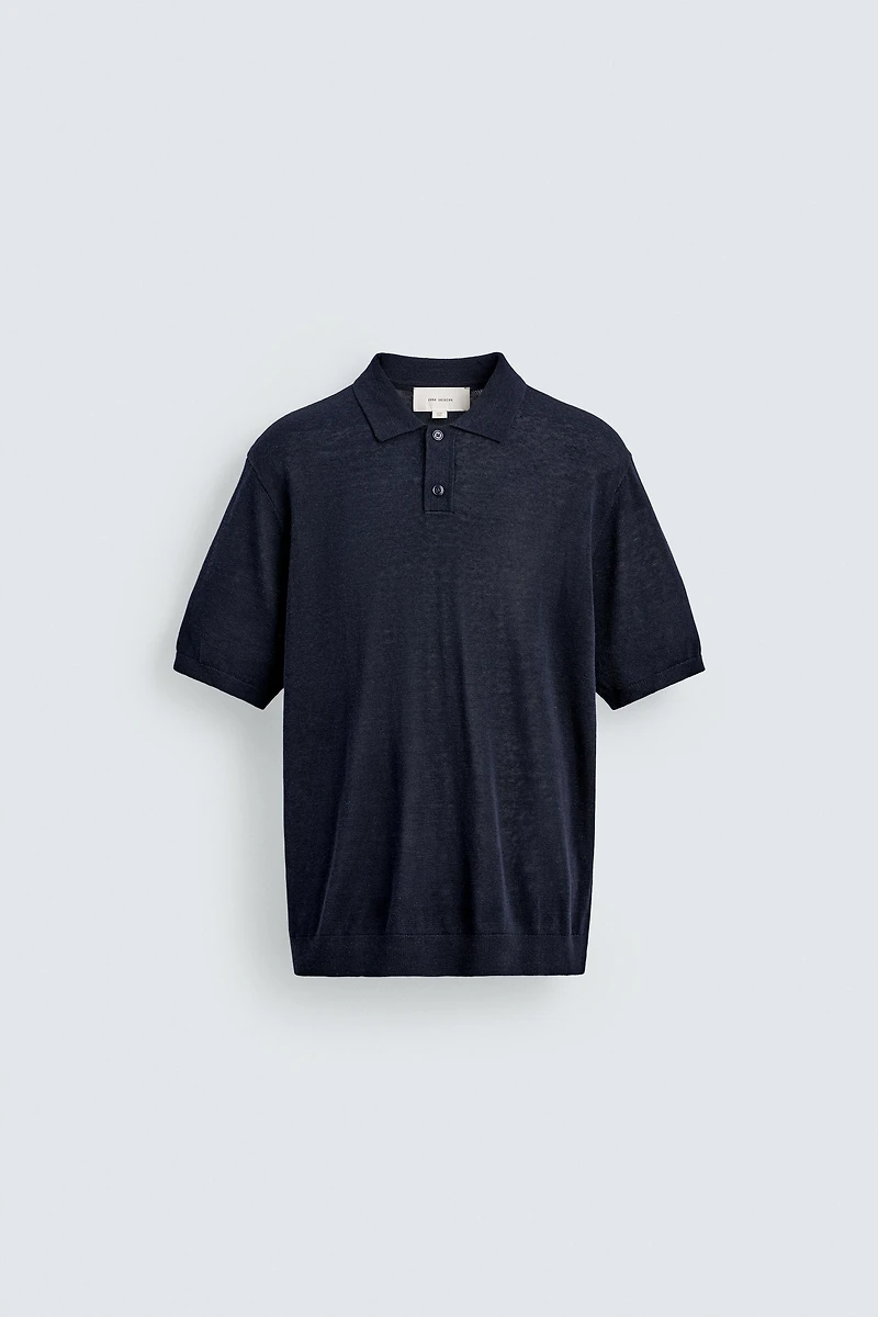 SILK LINEN BLEND KNIT POLO SHIRT