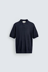 SILK LINEN BLEND KNIT POLO SHIRT