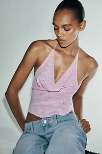 RHINESTONE TULLE TOP