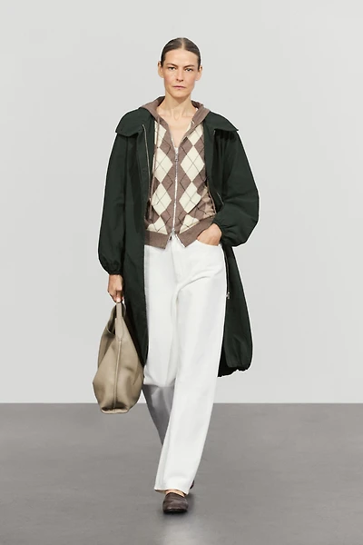 Hooded zip-up knit cardigan