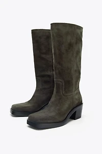 SPLIT LEATHER TOPSTITCHED BOOTS