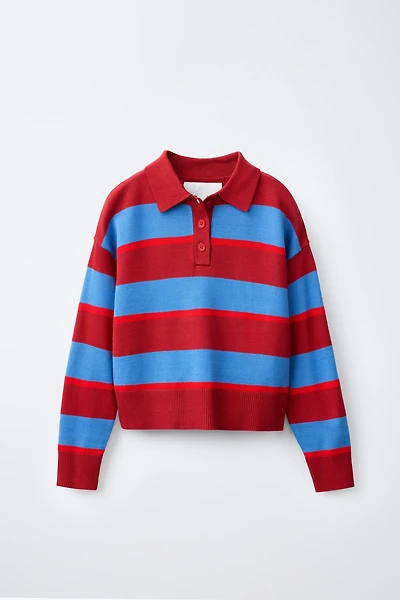 STRIPED KNIT POLO JUMPER