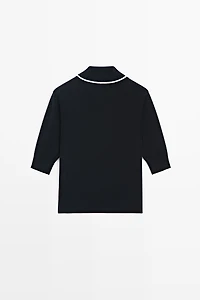 100% cotton knit sweater with scarf detail