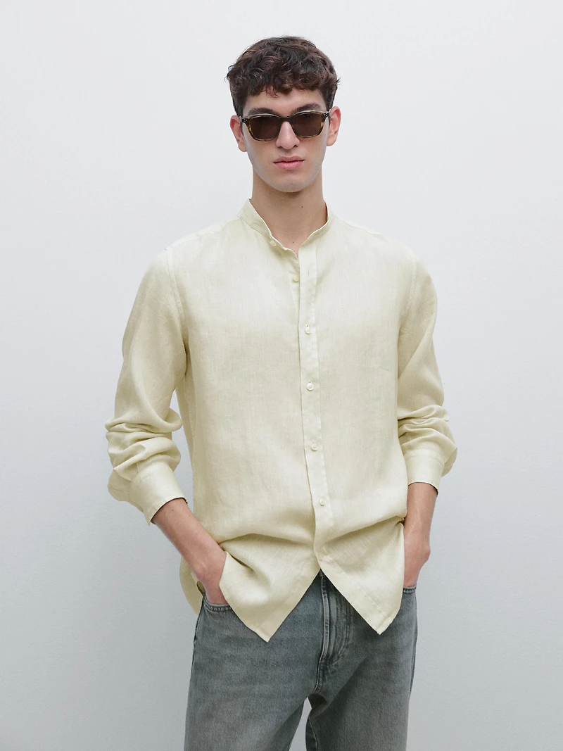 Chemise slim à col mao