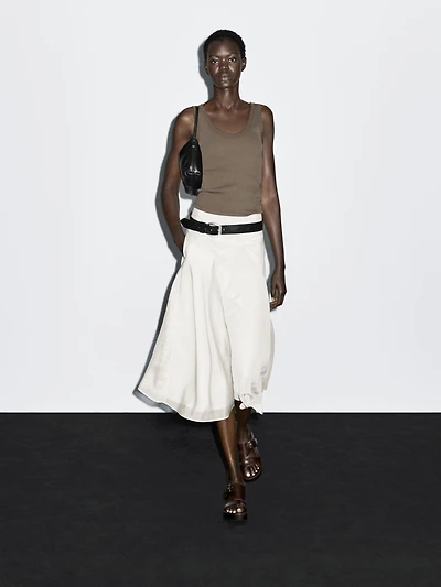 Midi skirt with yoke and flounce
