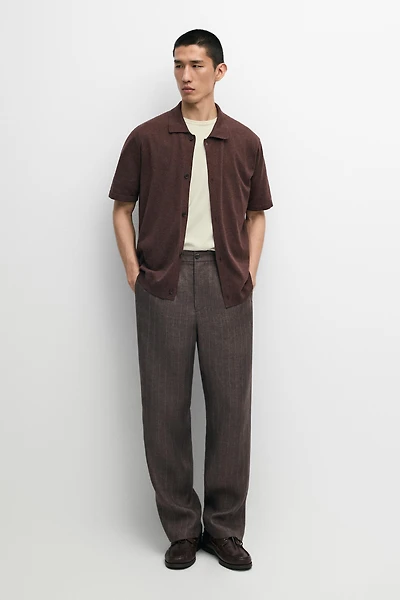 Short sleeve button-up knit cardigan