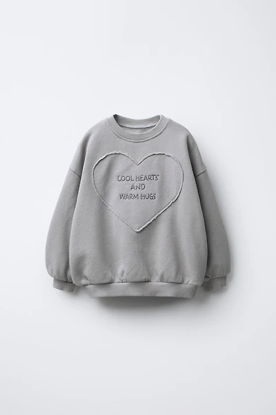 EMBROIDERED HEART TEXT SWEATSHIRT