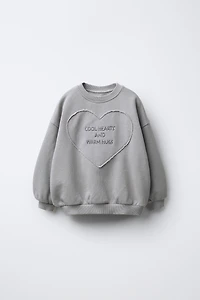 EMBROIDERED HEART TEXT SWEATSHIRT