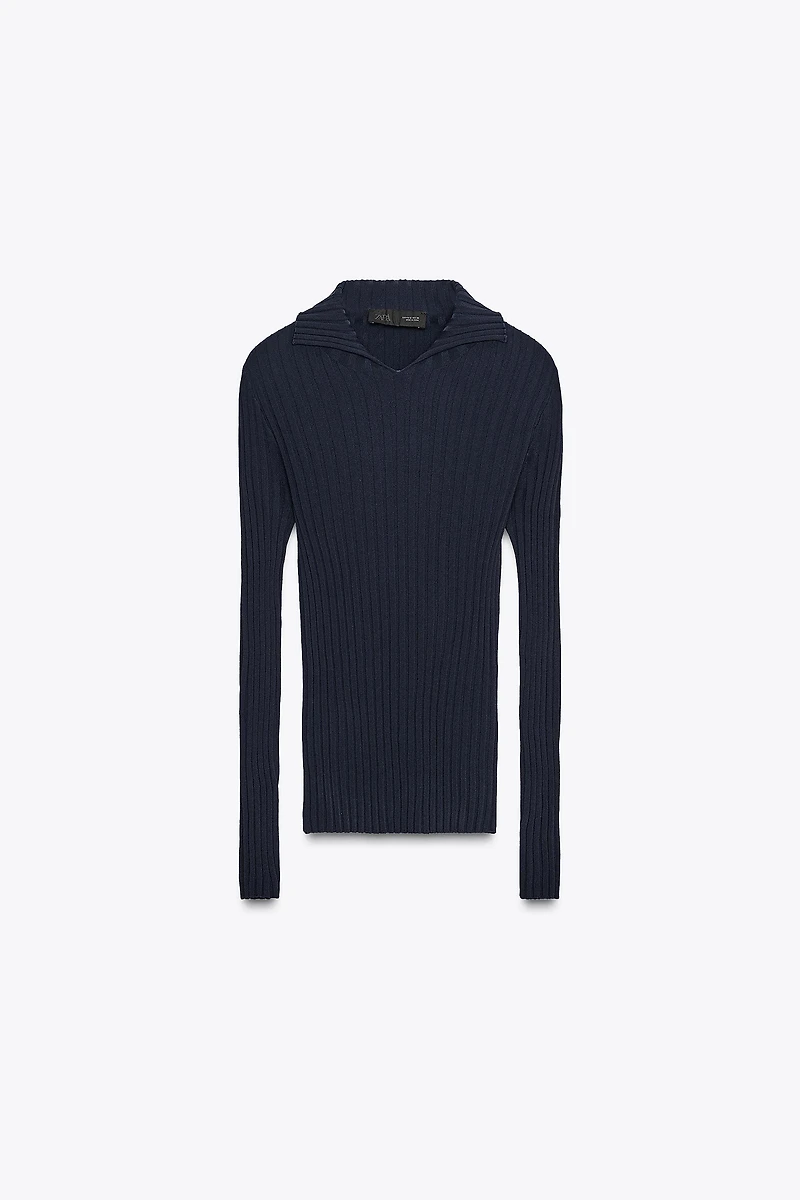RIBBED KNIT POLO TOP