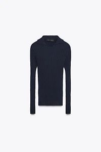 RIBBED KNIT POLO TOP