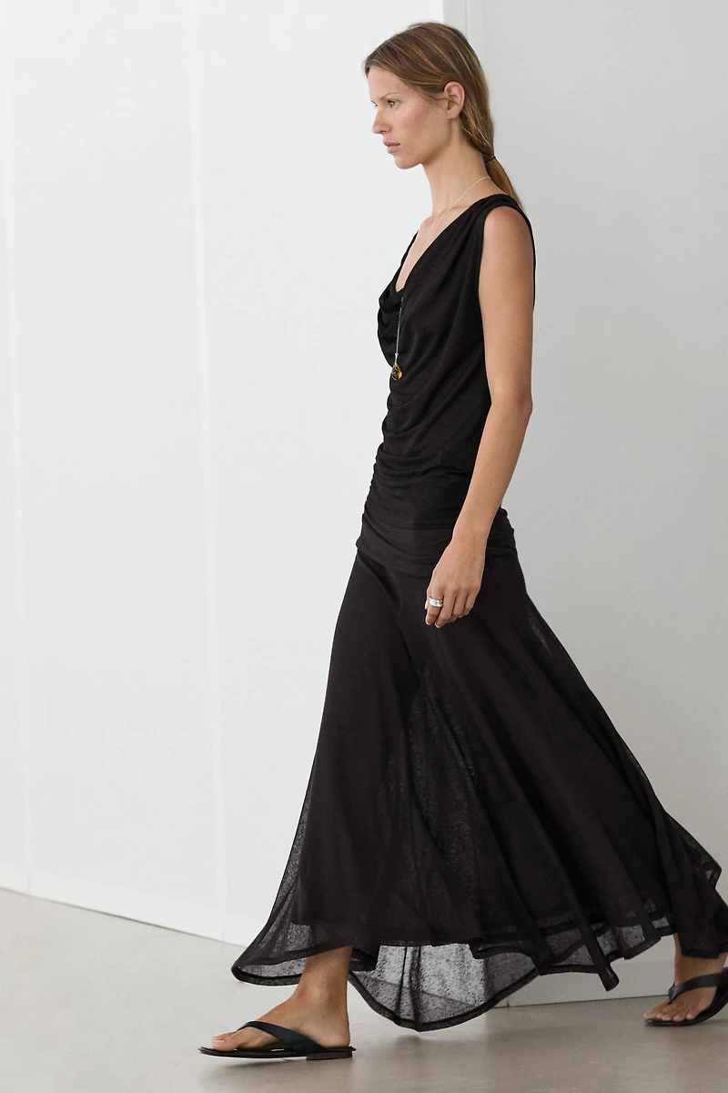 Shimmery draped top with knot detail