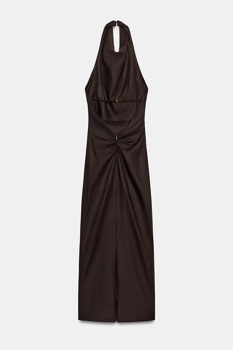 LINEN HALTER NECK MIDI DRESS