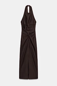 LINEN HALTER NECK MIDI DRESS