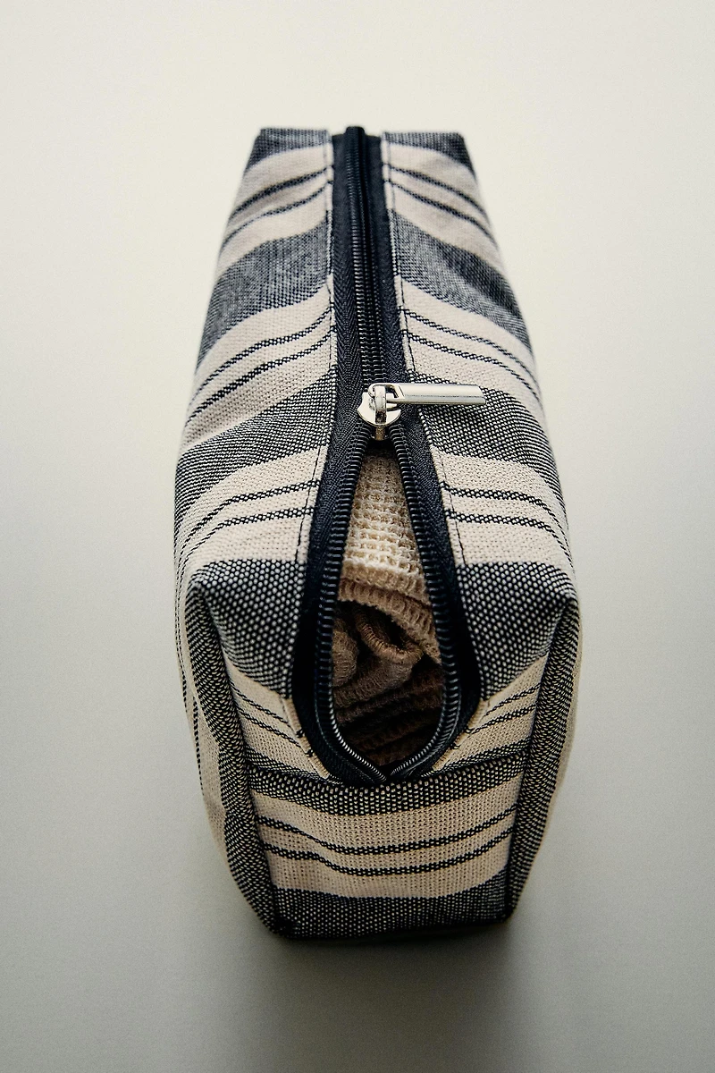 STRIPED WATERPROOF COTTON MAKEUP BAG