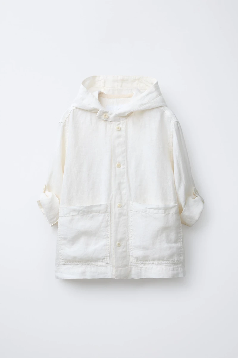100% LINEN HOODED OVERSHIRT