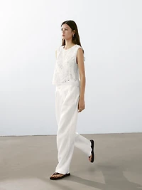 Pantalon triple pince 100 % lin