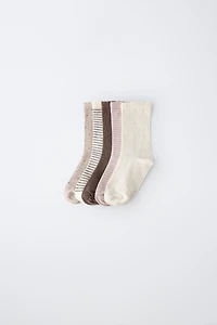 FIVE-PACK OF STRIPED AND POLKA DOT KNEE SOCKS