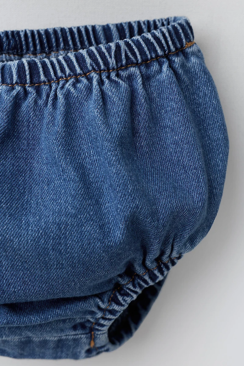 DENIM RUFFLE PINAFORE SET