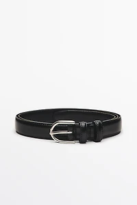 Nappa leather belt with topstitching and oval buckle