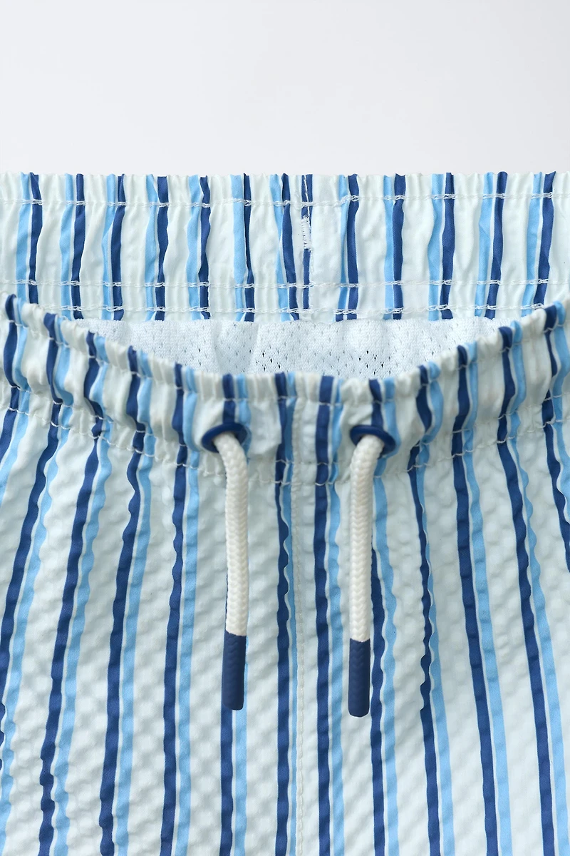 6-14 YEARS/ STRIPED SEERSUCKER SWIM SHORTS