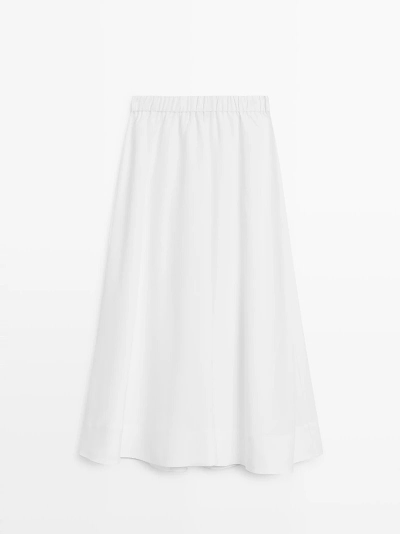 Flowing midi skirt with elastic detail