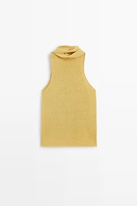 Linen blend halter top with tie detail