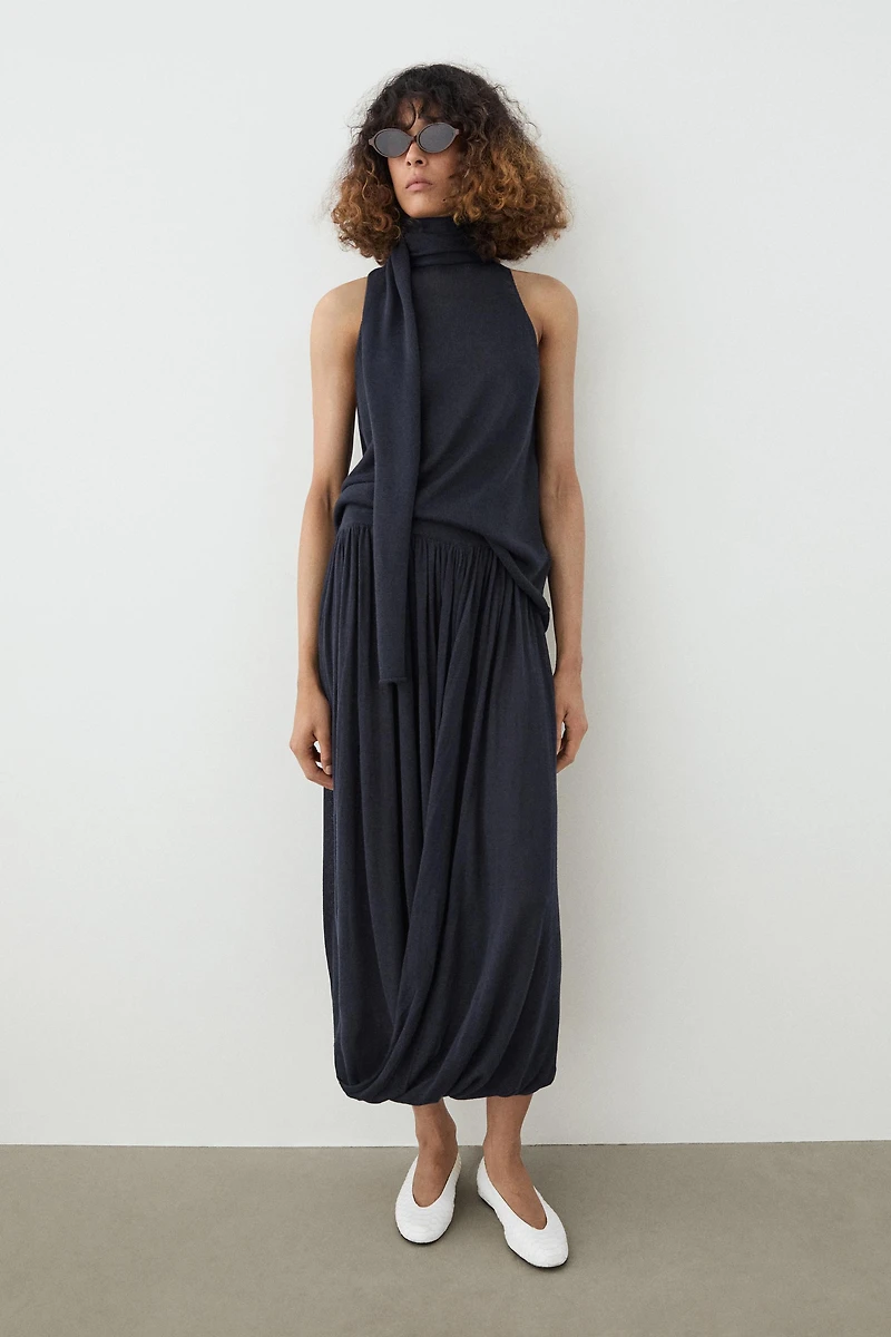 Draped balloon midi skirt