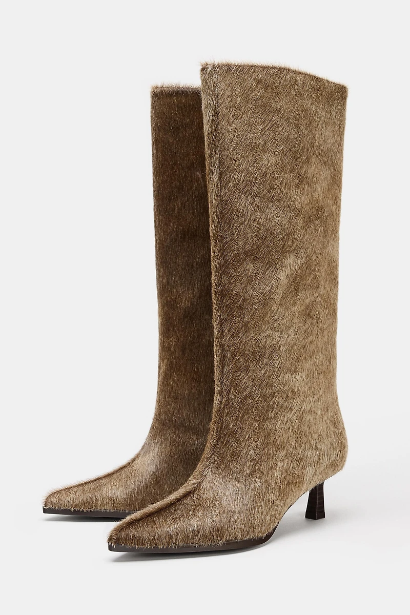 LEATHER KITTEN HEEL BOOTS