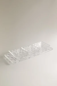 GLASS SERVING DISH WITH BOWLS AND A RAISED DESIGN